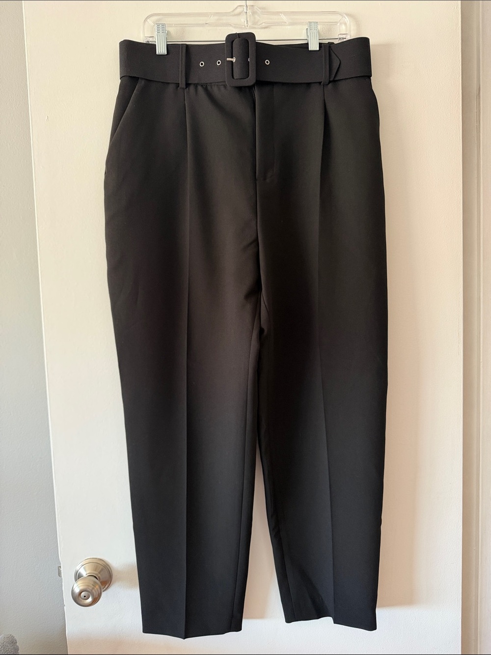 ZARA Black Belted High Rise Pleated Ankle Trousers Dress Pants XL NWT